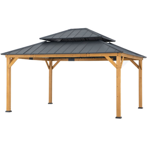 Sunjoy – Gazebo en cèdre 390x450 cm – Toit en acier durable – Résistant aux intempéries et aux UV – Circulation d'air optimale