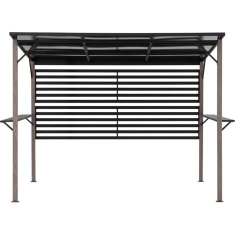 Sunjoy – Pergola balnéo aluminium/acier Denali 252cm x 282cm – Cadre en acier gris thermolaqué – Résistante aux intempéries et aux UV