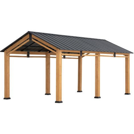 Sunjoy – Carport en bois de cèdre anthracite 336x603 cm – Toit en acier thermolaqué – Résistant aux intempéries – Charge de neige 76 kg/m² (1/5)