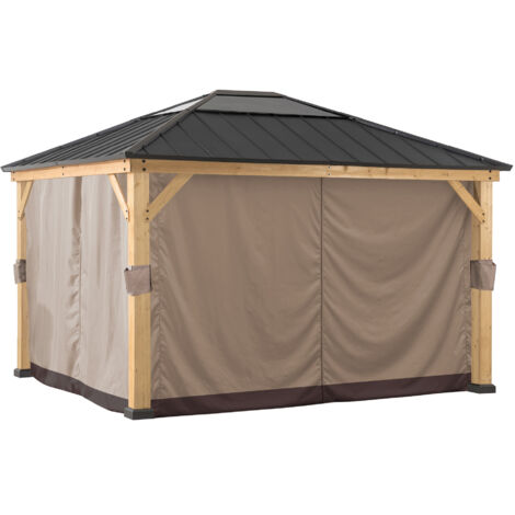 Sunjoy – Rideau pour gazebo en cèdre 393cm x 220cm – Résistant aux intempéries – Protection UV et ignifuge – Fixation facile avec anneaux