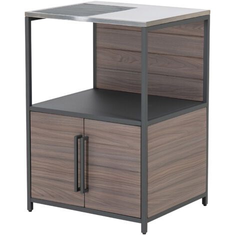 Sunjoy – Plan de travail de cuisine Mambo – Acier inoxydable et bois naturel – 3 étagères ouvertes – Installation simple et rapide (1/5)