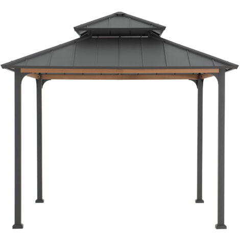 Sunjoy – Tonnelle en acier thermolaqué anthracite 300x300cm – Toit rigide à 2 étages – Résistante aux intempéries et UV – Charge de neige 110kg/m²