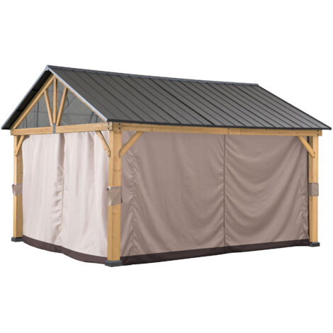 Sunjoy – Rideau pour gazebo en cèdre 320cm x 220cm – Résistant aux intempéries – Fixation facile avec anneaux – Norme CPAI-84 ignifuge (1/5)