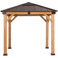 Sunjoy – Tonnelle en cèdre marron 273x273cm – Structure en bois robuste – Résistante aux intempéries et aux UV – Idéale pour terrasses et jardins