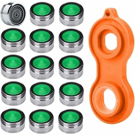 15 boquillas aireadoras de grifo M24 de alta calidad, de latón cromado, para ahorrar agua + 1 aireador de grifo universal. (1/5)