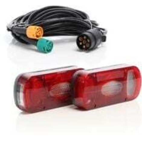 Kit de luces traseras de 2 piezas Y cable de 7 pines de 5 m con 2 conectores de 5 pines – 220 x 100 x 57 mm – Conexión final T.1 – Iluminación de remolque con luz de matrícula – Seguridad vial (1/5)