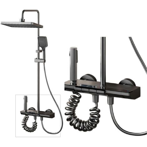 Columna de ducha gris - Columna de ducha de altura ajustable, 4 modos, cabezal de ducha, chorro, grifo, cabezal de ducha