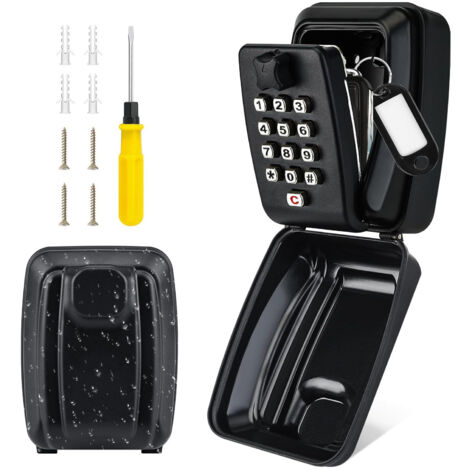 Caja de seguridad para llaves para exteriores, grande, impermeable, para montar en la pared, con código de 12 dígitos, color negro
