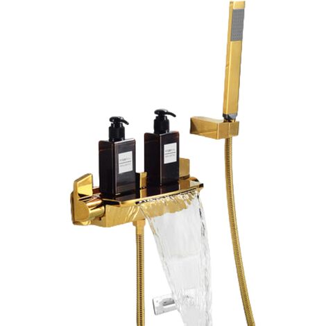 Grifo mezclador de cascada de pared para bañera, ducha de agua caliente y fría (dorado) (1/5)