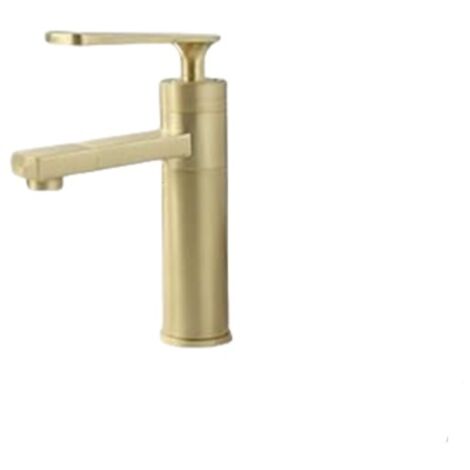 Grifo monomando para lavabo de baño de latón dorado cepillado, grifo mezclador para agua fría y caliente. (1/5)