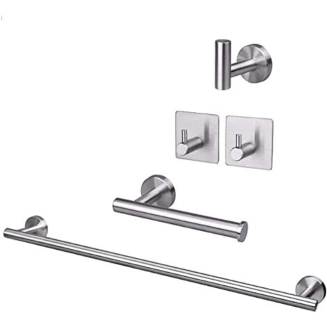 Juego de 5 accesorios de baño de acero inoxidable SUS304: barra de toalla, barra de toalla extendida, soporte para papel higiénico, 3 ganchos para batas, accesorios de baño, barra de toalla (plata, 16 (1/5)