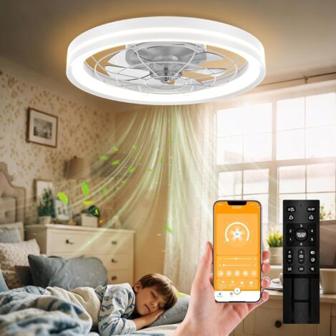 Ventilador de techo silencioso de 48 cm con luz y control remoto, ventiladores de techo redondos modernos (1/5)