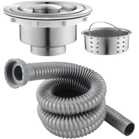 Desagüe de fregadero, tubo flexible, sifón, kit de desagüe resistente a olores e insectos, extensible de 290 a 1000 mm (gris)