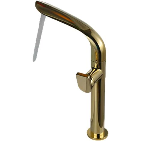 Grifo para lavabo de baño, mezclador de latón dorado, monomando, agua caliente y fría (alta) (1/2)