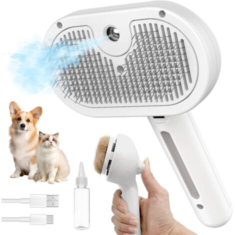 Cepillo autolimpiable 3 en 1 para mascotas: antiestático, herramienta de aseo para mascotas de pelo largo y corto, blanco (1/5)