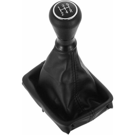 Pomo de palanca de cambios de 5 velocidades de cuero con fuelle, compatible con Peugeot 206 y 406 (negro) (1/5)