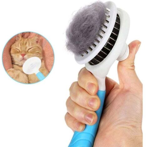 Cepillo de aseo para perros, cepillo para gatos de pelo largo, autolimpiable, con depilación con un solo clic, para perros y gatos pequeños, medianos y grandes (azul)
