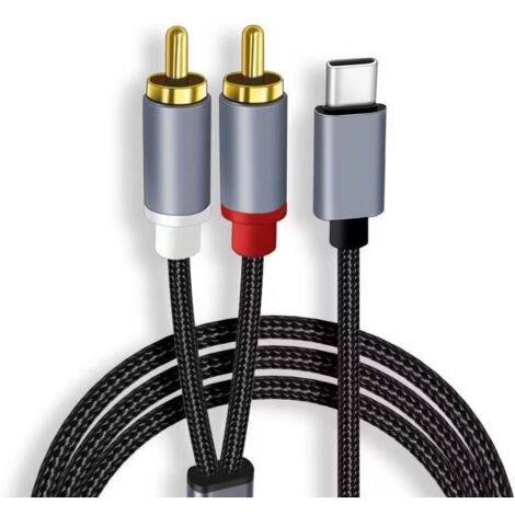 Cable USB tipo C a 2 RCA, cable adaptador USB-C a conector de audio, cable de audio tipo C a doble RCA para amplificador, cine en casa, altavoz, HDTV, etc., 2 m (1/2)