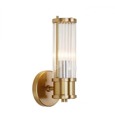 Aplique de pared de latón, aplique de pared de cristal dorado, aplique de pared de cristal y base dorada, adecuado para sala de estar, comedor, dormitorio, oficina.