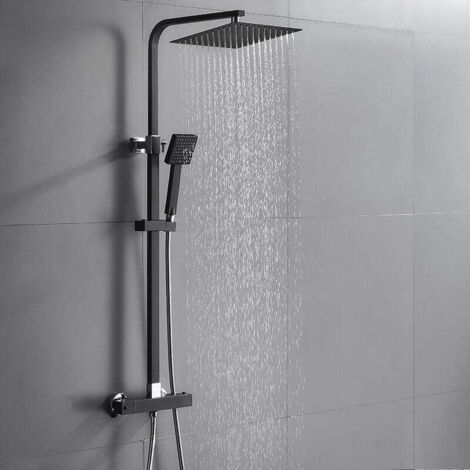 Columna de ducha termostática negra, juego de ducha de altura ajustable, juego de ducha negro con mezclador, sistema de ducha de lluvia para baño