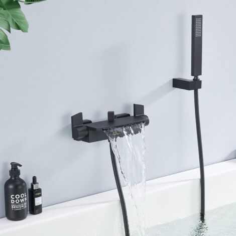 Grifo de bañera de pared con ducha de mano, mezclador de cascada de latón, agua fría y caliente ajustable, 2 funciones (1/5)