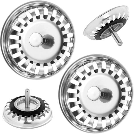 Tapón de fregadero de acero inoxidable de 80 mm, colador universal, tapón de acero inoxidable, cesta coladora para baño, tapón de desagüe de repuesto (1/5)