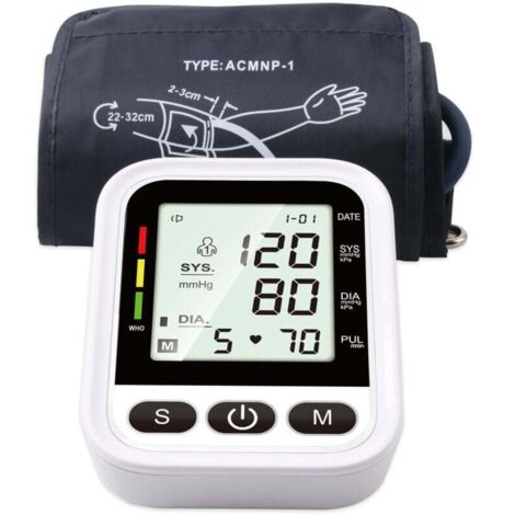Tensiómetro electrónico de brazo - Tensiómetro inteligente profesional, detección de latidos irregulares, brazalete ajustable y pantalla LCD retroiluminada (batería no incluida) (1/5)