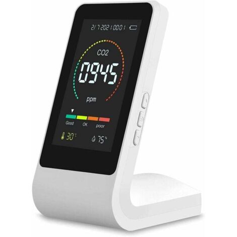 Detector de CO2 blanco, monitor de calidad del aire doméstico con sensor de temperatura y humedad, sensor semiconductor (1/4)