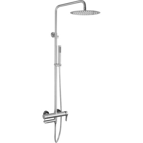 YC1552 Mezclador de ducha moderno cromado con riel, grifo redondo para baño con manguera de acero inoxidable, ducha de mano ABS, manguera de 1/2 pulgada [Clase energética A+] (1/5)