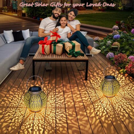 Faroles solares para exterior, impermeables, paquete de 2, con forma de rosa, para decorar el jardín, lámparas de mesa de color blanco cálido para jardín y porche (bronce antiguo). (1/5)