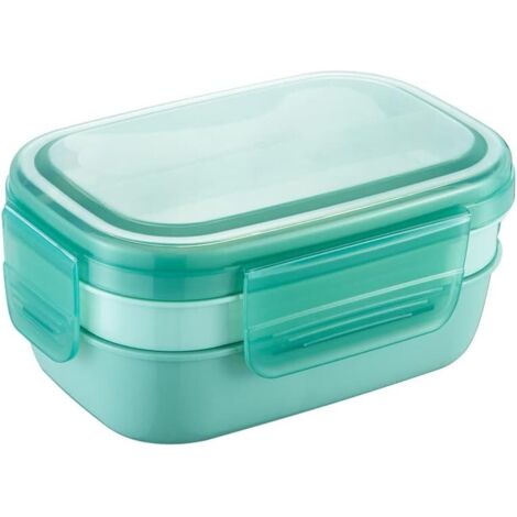 Fiambrera Bento apilable de 3 capas para adultos con utensilios, taza para salsa y moldes para muffins, color verde (1/5)