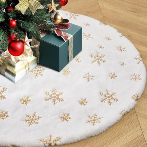 falda para árbol de Navidad de felpa dorada con copos de nieve de tela suave para Halloween, San Valentín, Navidad, decoración interior y exterior. (1/5)
