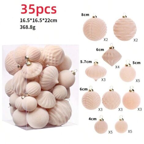 Caja de regalo con 35 exquisitas bolas navideñas de terciopelo flocado de color blanco crema, decoración para árboles de Navidad para fiestas. (1/5)