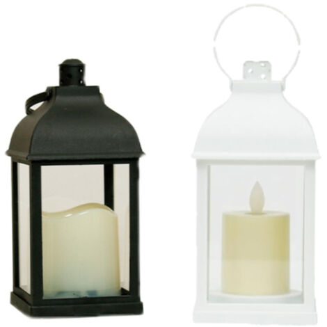 Farol decorativo de jardín, 20 cm de alto, estilo rústico, ideal para fiestas en interiores y exteriores, bodas, Navidad y Halloween, en blanco y negro. (1/5)