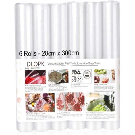 Pack de 6 bolsas para envasado al vacío de 28cm x 300cm, compatibles con cualquier envasadora al vacío doméstica. (1/5)