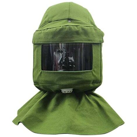 Campana de arenado, bufanda de arenado, máscara a prueba de viento, arenado, herramientas de protección contra el polvo, mascarilla, lona verde + casco protector