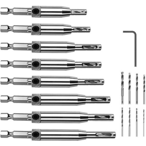 Broca central ZOLGINAH, 16 brocas autocentrantes para bisagras, herramienta para perforar agujeros en carpintería (1/4)