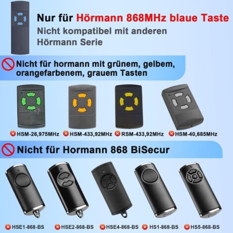 2 Mandos A Distancia Hörmann HSE4 868 MHz BiSecur (4 Botones) Para Puerta De Garaje