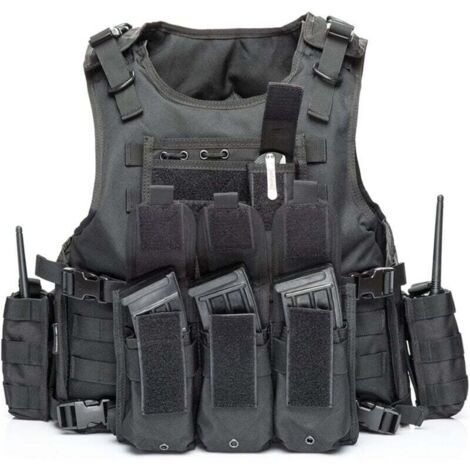 Chaleco táctico, chaleco portaplacas ajustable para ejército y policía, color negro (1/5)