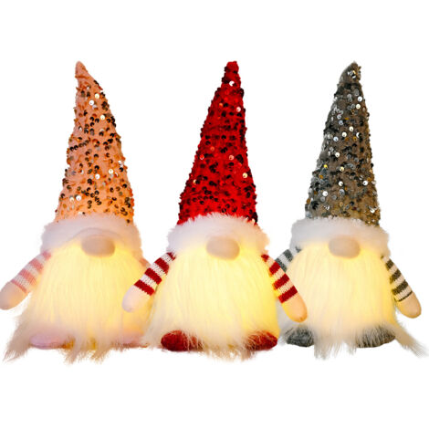 Set de 3 gnomos navideños iluminados, elfo navideño travieso de peluche, decoración navideña, mini elfo navideño, decoración de Papá Noel sueco hecha a mano, para Navidad y decoración de mesa. (1/4)