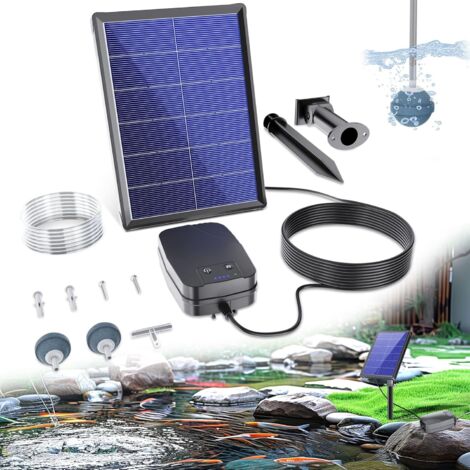 Aireador de estanque Biling - Bomba de oxígeno solar - 4W - Bomba de oxígeno con batería - 3 modos - 2 piedras difusoras para estanques de jardín, pesca e hidroponía (1/3)