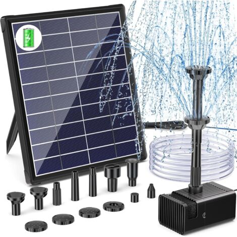 Fuente solar de jardín para exteriores Biling, bomba solar para estanque de 5,5 W con batería de 3000 mAh, bomba solar de 93,5 GPH con tubo de 1,5 m y 6 boquillas, ideal para bebederos de pájaros, est