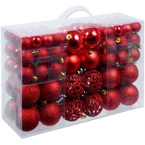Juego de 100 bolas navideñas de 3/4/6 cm de diámetro, adornos para árbol de Navidad (rojo)