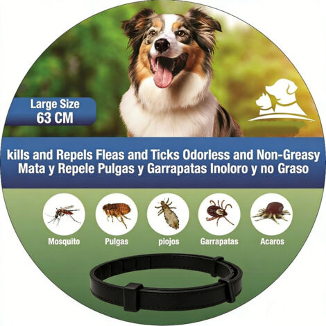 Collar Antipulgas y Garrapatas para Perros - Leishmaniasis - 8 Meses de Protección - Contra Pulgas, Garrapatas, Mosquitos, Ácaros y Piojos - Desparasitante (68cm 1 Unidad)