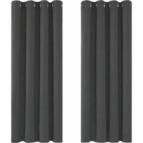 Cortinas opacas térmicas aislantes de 117x138 cm, 100% poliéster de triple tejido, protección contra la luz y el frío, juego de 2, gris oscuro. (1/4)