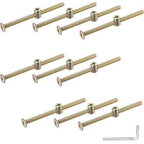 Kit de 10 tornillos para madera M6, tornillos y tuercas de cabeza hexagonal avellanada plana, fijación de pernos para cabecero de cama, silla de escritorio infantil, con llave inglesa. (1/4)