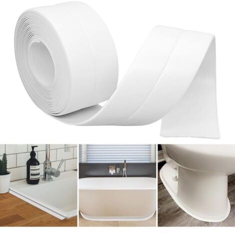 Rodapié flexible autoadhesivo de 38 mm x 5 m, rodapié adhesivo de PVC, rodapié adhesivo - rodapié de esquina para cocina - tira de acabado de PVC - apto para cocina y baño (blanco)