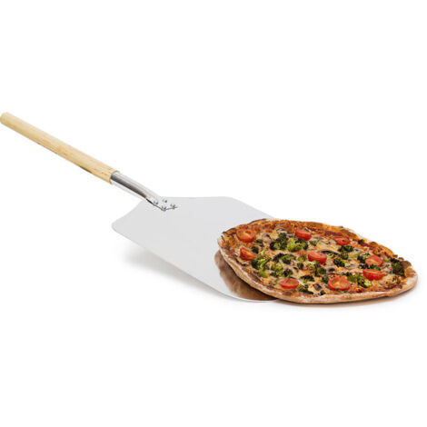 Pala rectangular para pizza y pasteles de 30,5 x 79 cm, de metal con mango de madera, para horno o bandeja de cocina. Pala para pan, de metal y madera. (1/4)