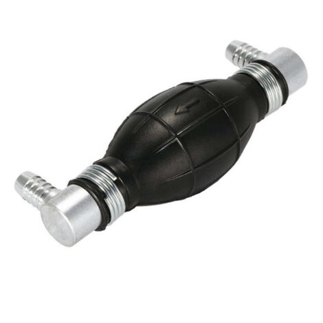 Bombilla de cebado universal para sistemas de combustible diésel o gasolina, con ángulo de 90° en ambos lados y salida de 8 mm con válvula antirretorno. (1/4)