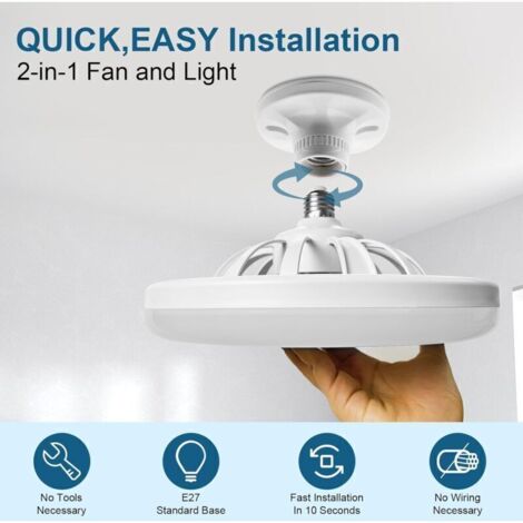 Ventilador de techo con luz, 10 pulgadas, E27, silencioso, 30 W, portátil, enchufable, para dormitorio y sala de estar, con atenuación de tres colores. (1/4)